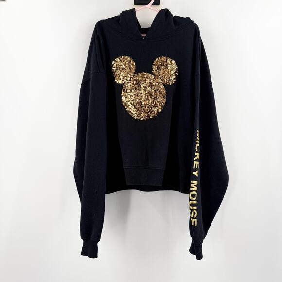 Disney Tops - Disney Mickey & Friends Mouse Sweatshirt Juniors SZ Medium Sequin Hoodie Black